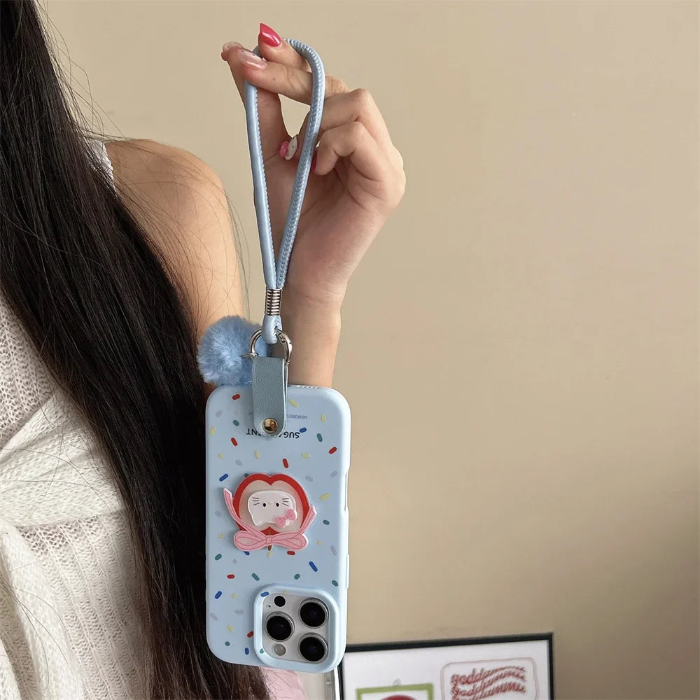 Soft Wrist Strap Apple Hello Kitty Face Colorful Strip Phone Case For iPhone