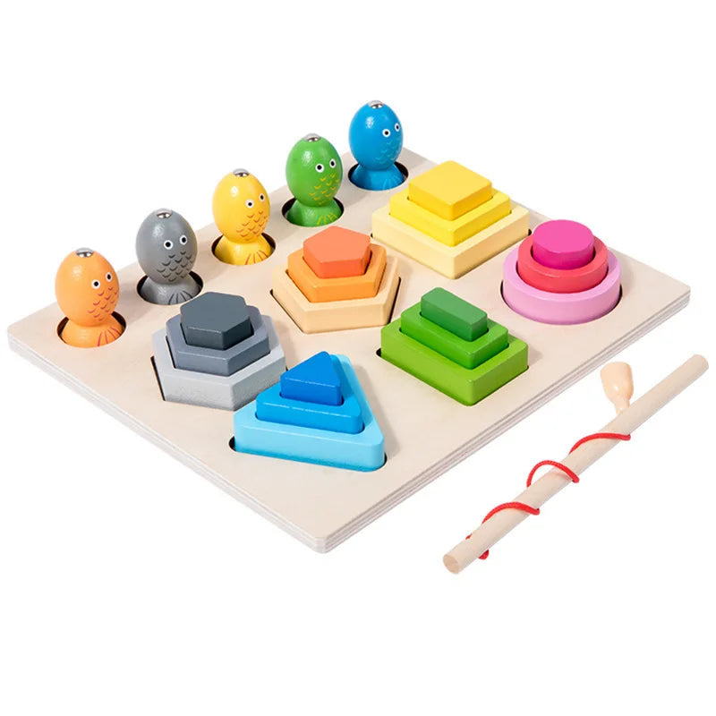 Montessori Wooden Shape Sorting Puzzle – Magnetic Fishing Educational Toy