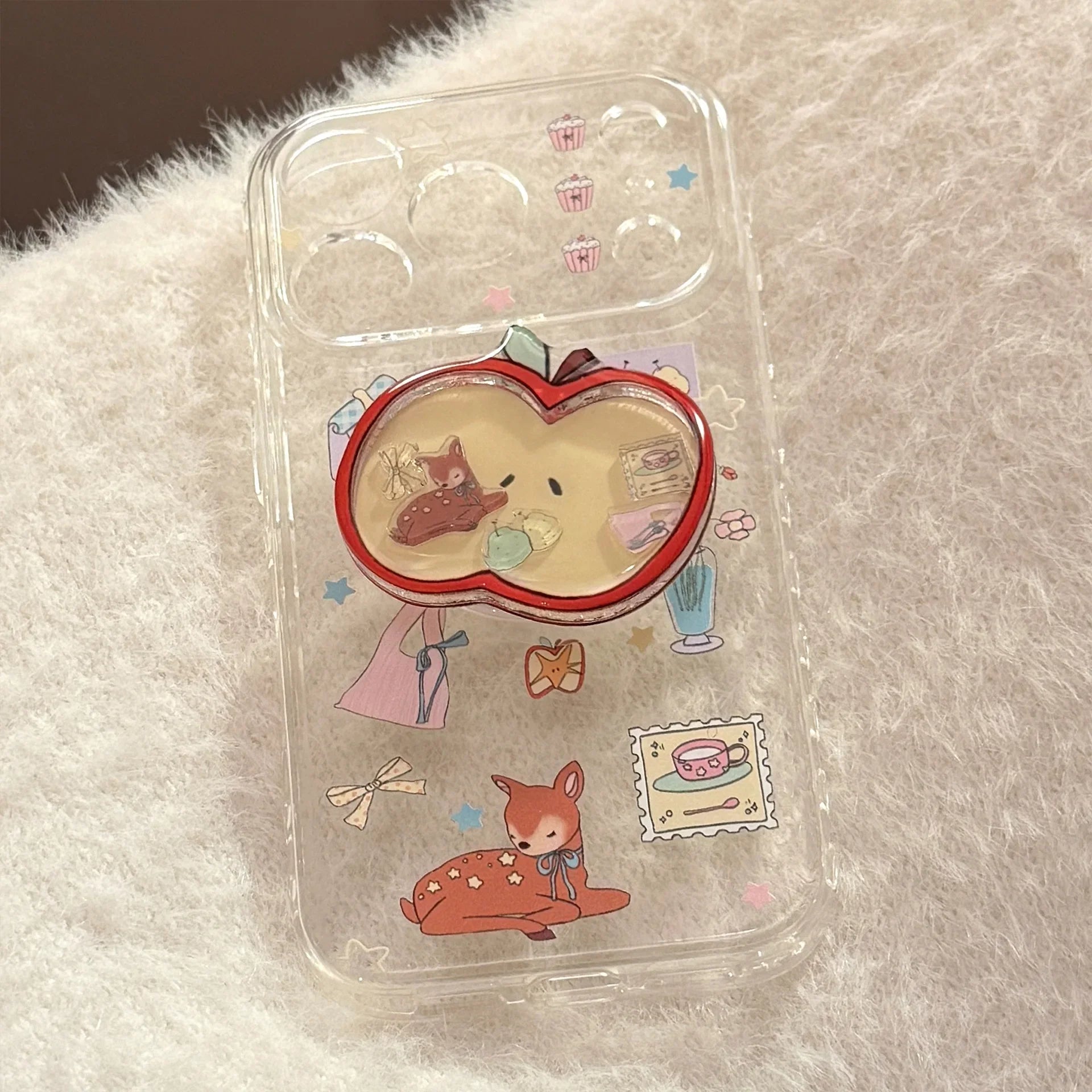 Cartoon Deer Graffiti Apple Quicksand Shake Bracket Phone Case For iPhone