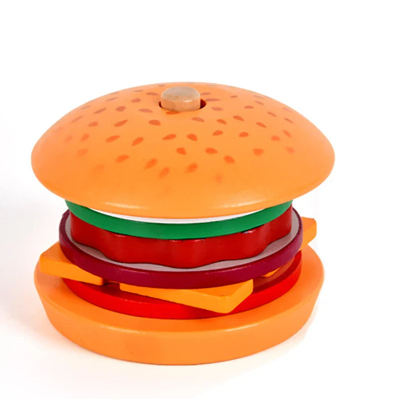 Wooden Burger Stacking Toy – Pretend Play Food Set