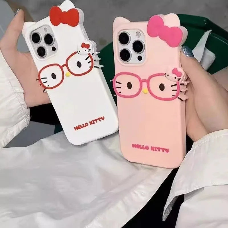 New Kawaii Glasses Hello Kitty Silicone Drop-Proof Phone Case For iPhone