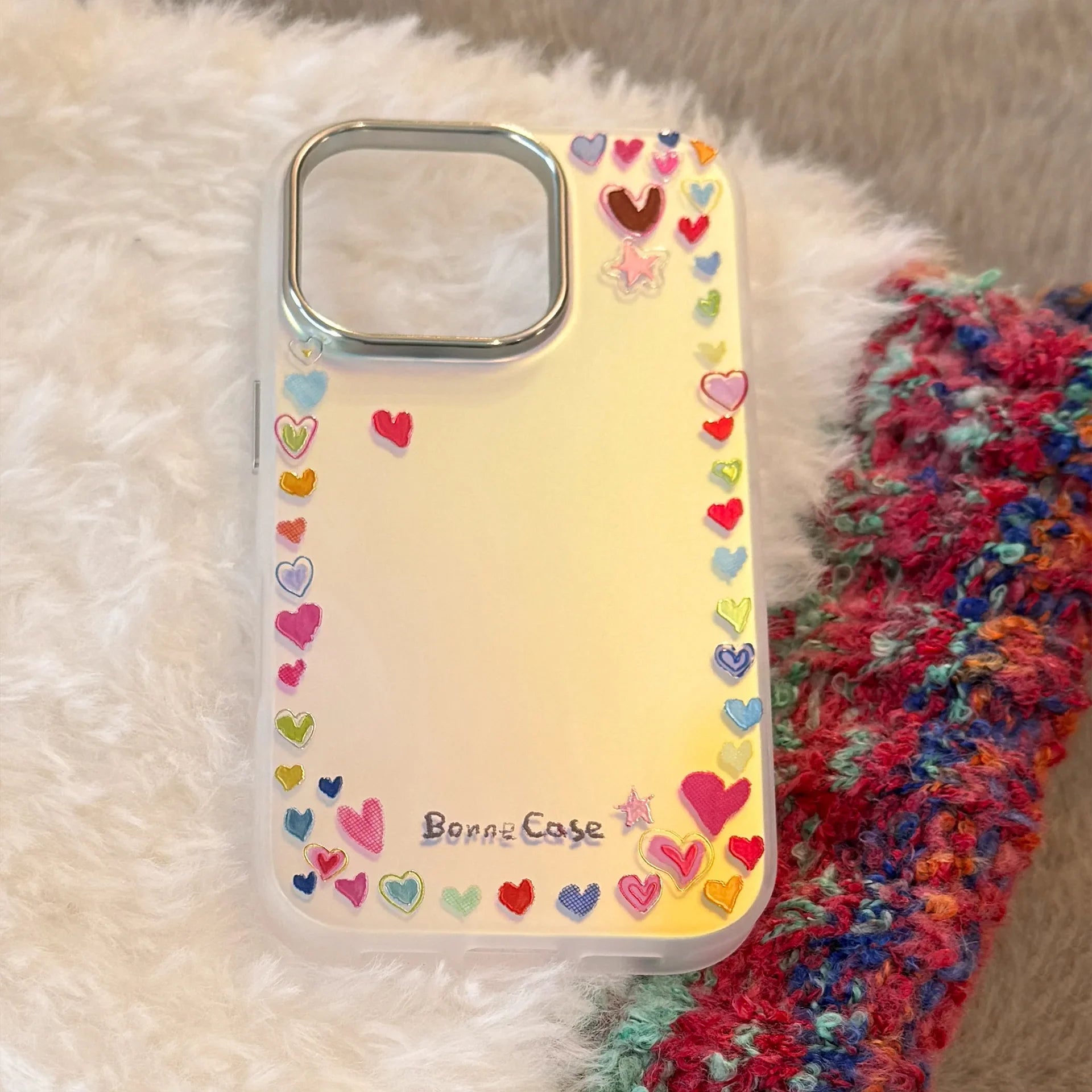 Korean Gilding Colorful Love Heart Laser Phone Case For iPhone
