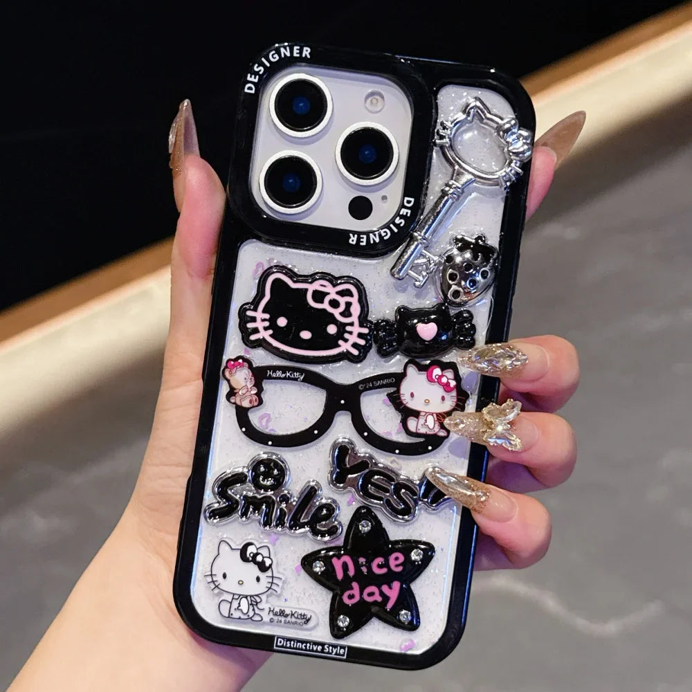 Deluxe Black Edged Large Hole Glasses Kitty Suitable For iPhone
