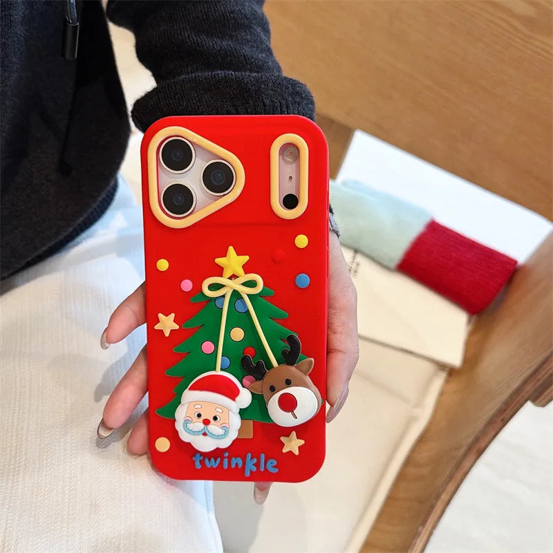 Cartoon Santa Claus Elk Bow Pendant Christmas Tree Silicone Soft Phone Case For iPhone