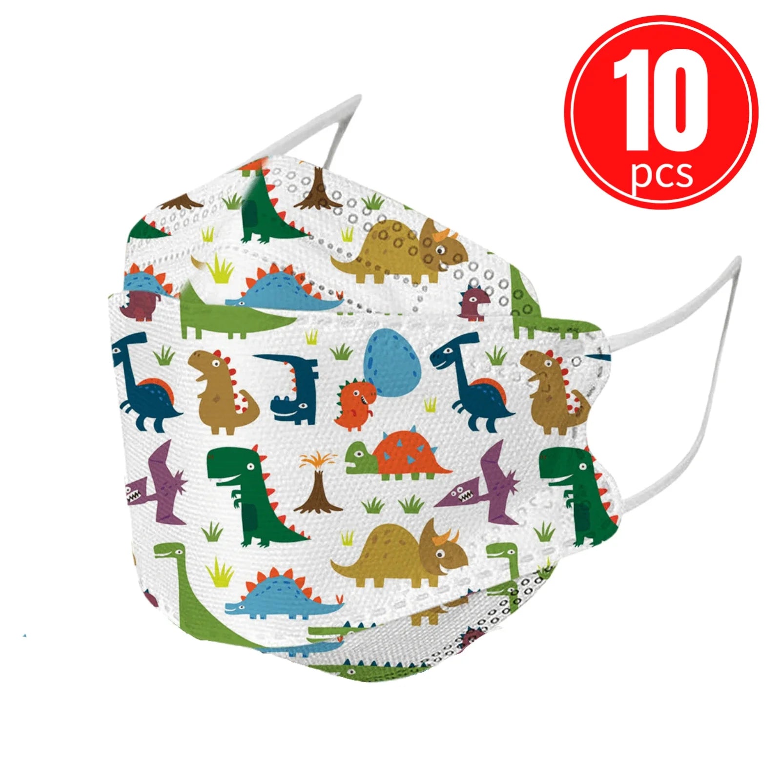 Kids KN95 Masks – Cartoon Dinosaur, Cat, and Rainbow Prints – 4-Ply Breathable