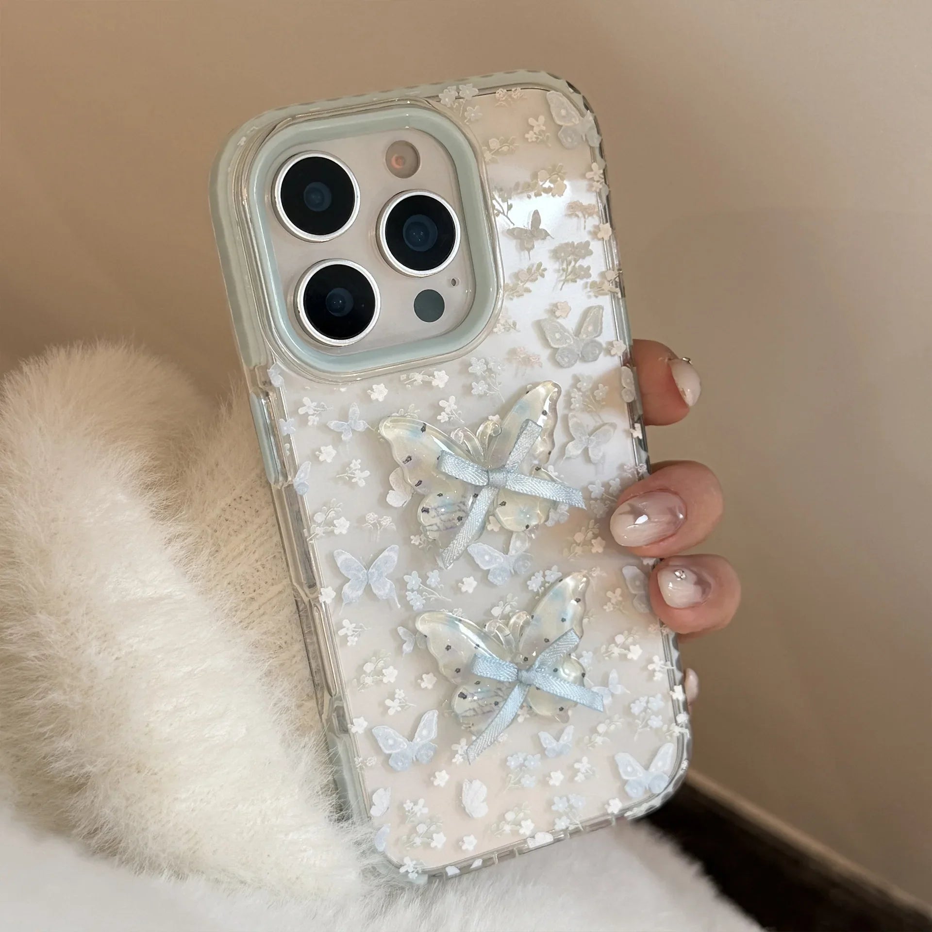 Korean Full Screen Flowers 3D Butterfly Bowknot Soft Phone Case For iPhone