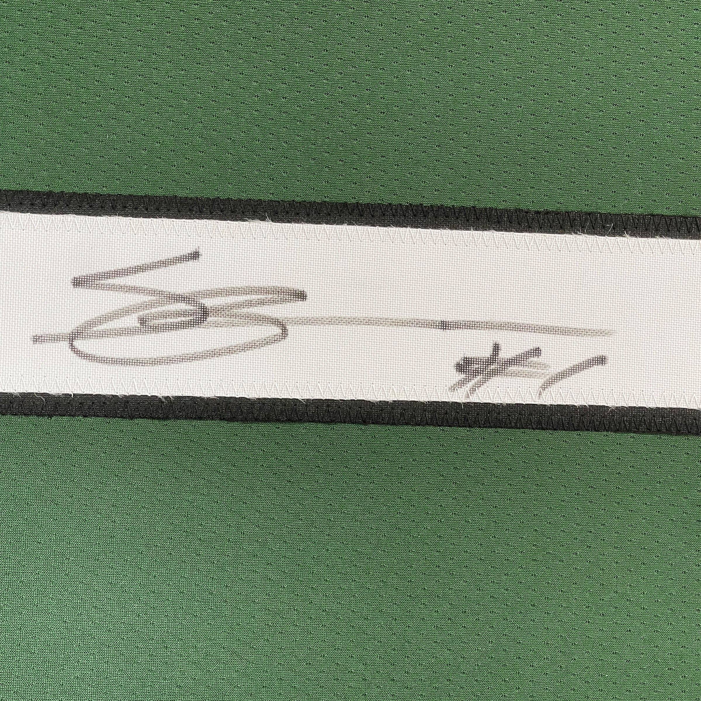 Framed Autographed/Signed Ahmad Sauce Gardner 35x39 New York Green Football Jersey Beckett BAS COA