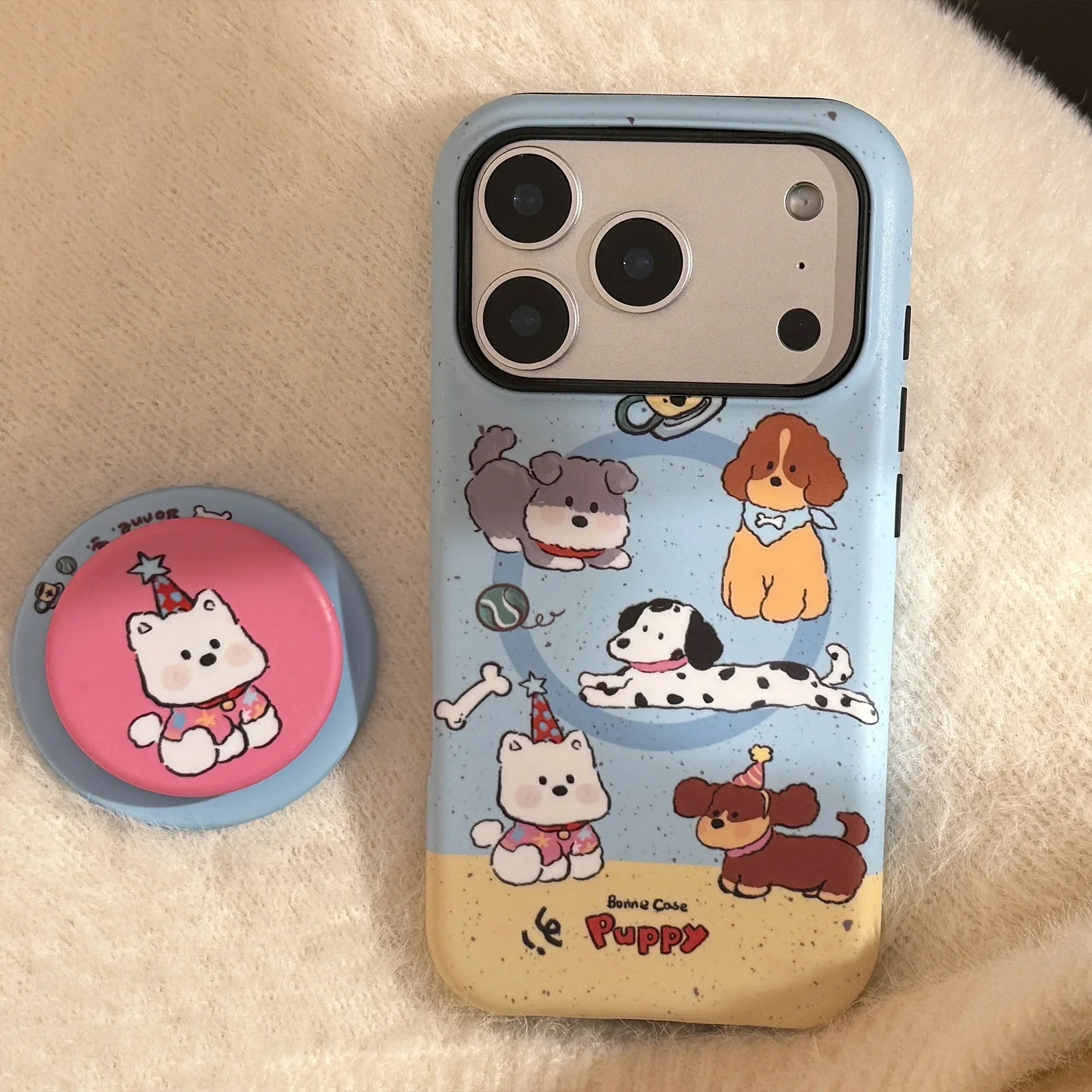 Cute Splash-ink Cartoon Puppy Magnetic Holder Phone Case For iPhone