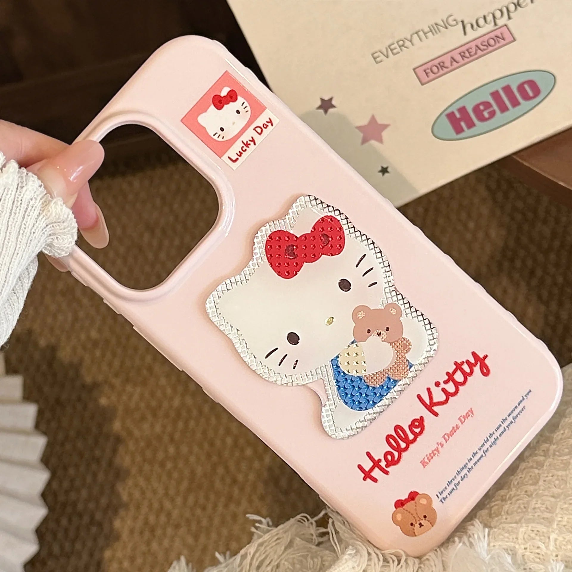 Korean 3D Cartoon Hello Kitty With Wrist Chain Soft Phone Case For iPhone