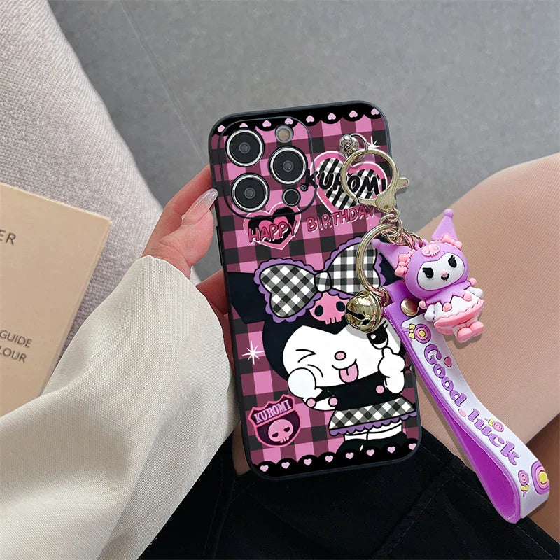 Kuromi Pendant Wrist Strap Phone Case For iPhone