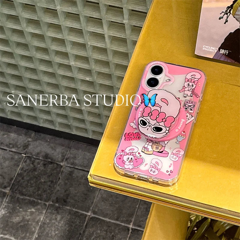 Korean Cute Pink Rabbit Magnetic Phone Case For iPhone