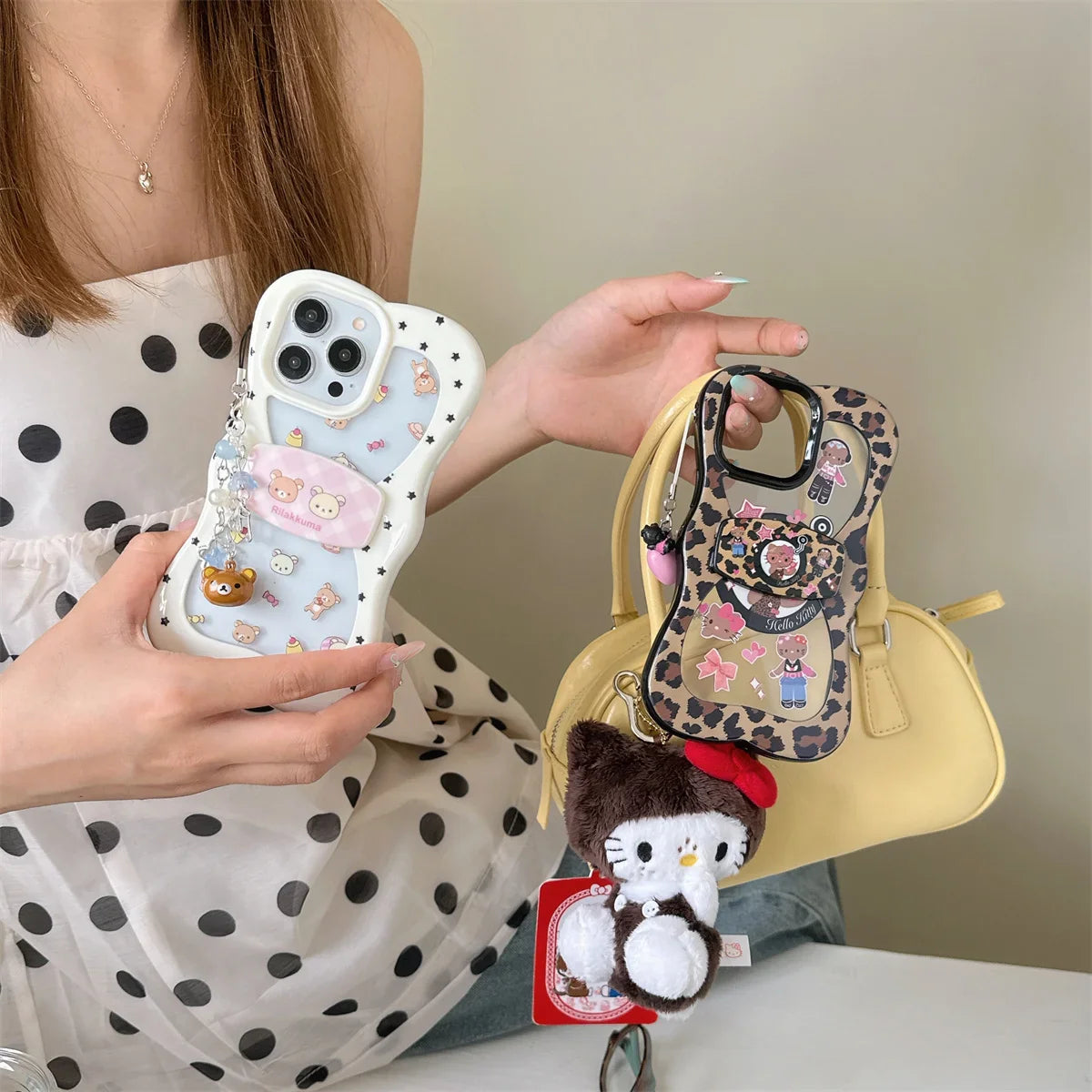 New Creative Style Perforated Leopard Print Black Leather kiity Cat Phone Case For iPhone