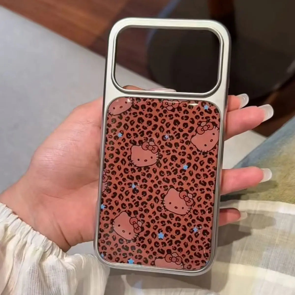 Lovely Black Panther Pattern Hellos-Kittys Silver Frame Phone Case For iPhone