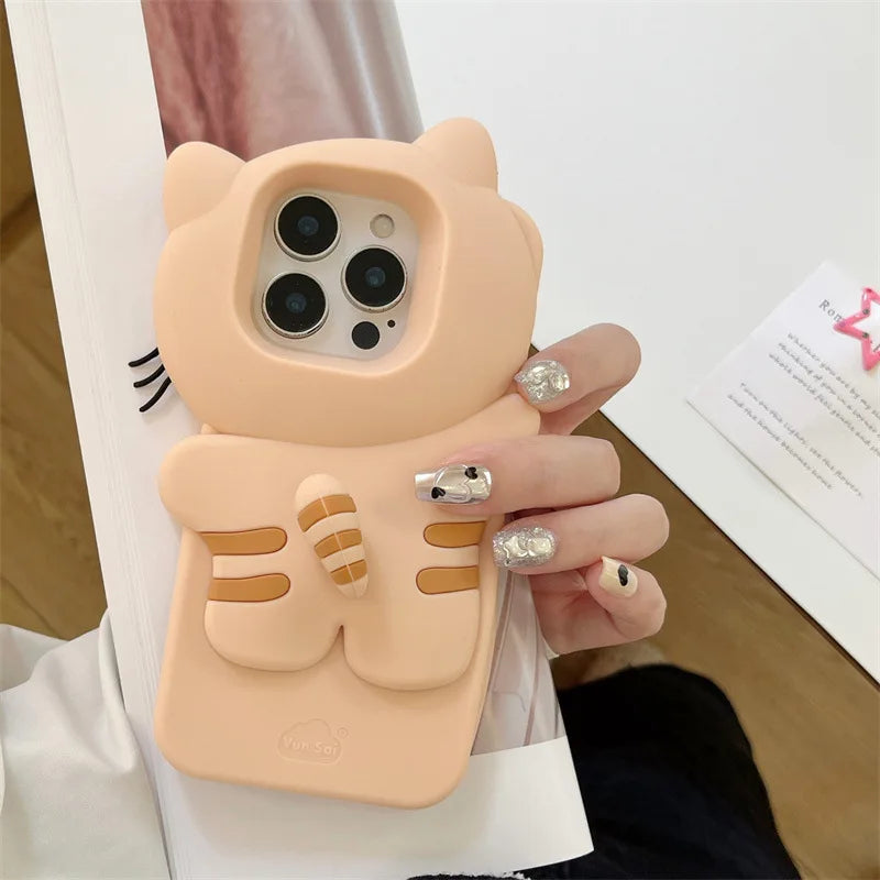 Kawaii 3D Cartoon Hide and Seek Cat Soft Silicone Phone Case For iPhone