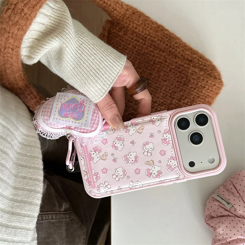 Fashion Cute Pink Hellokitty Leather Phone Case For iPhone