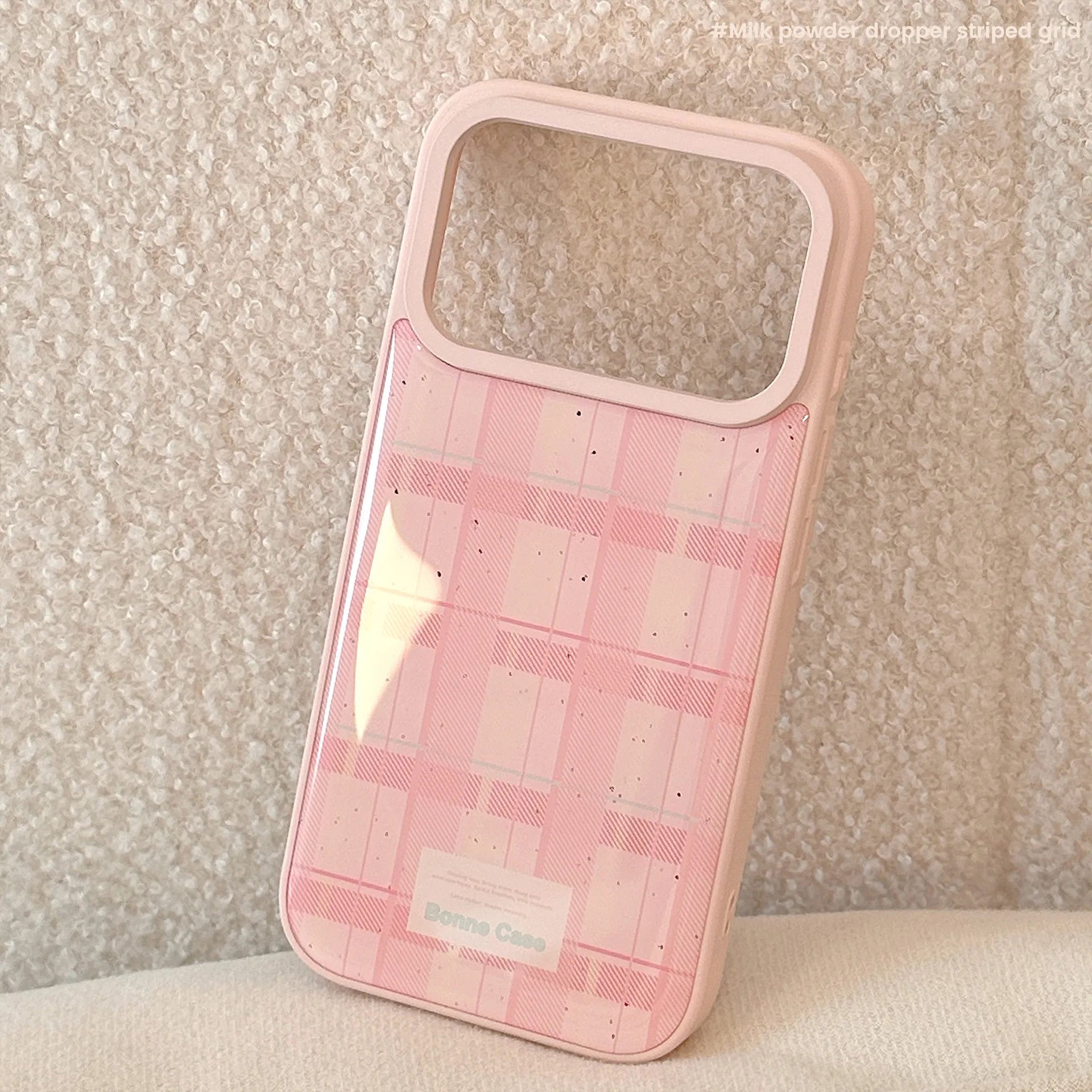 Korean Splash-ink Pink Grid Pattern Drop Glue Phone Case For iPhone