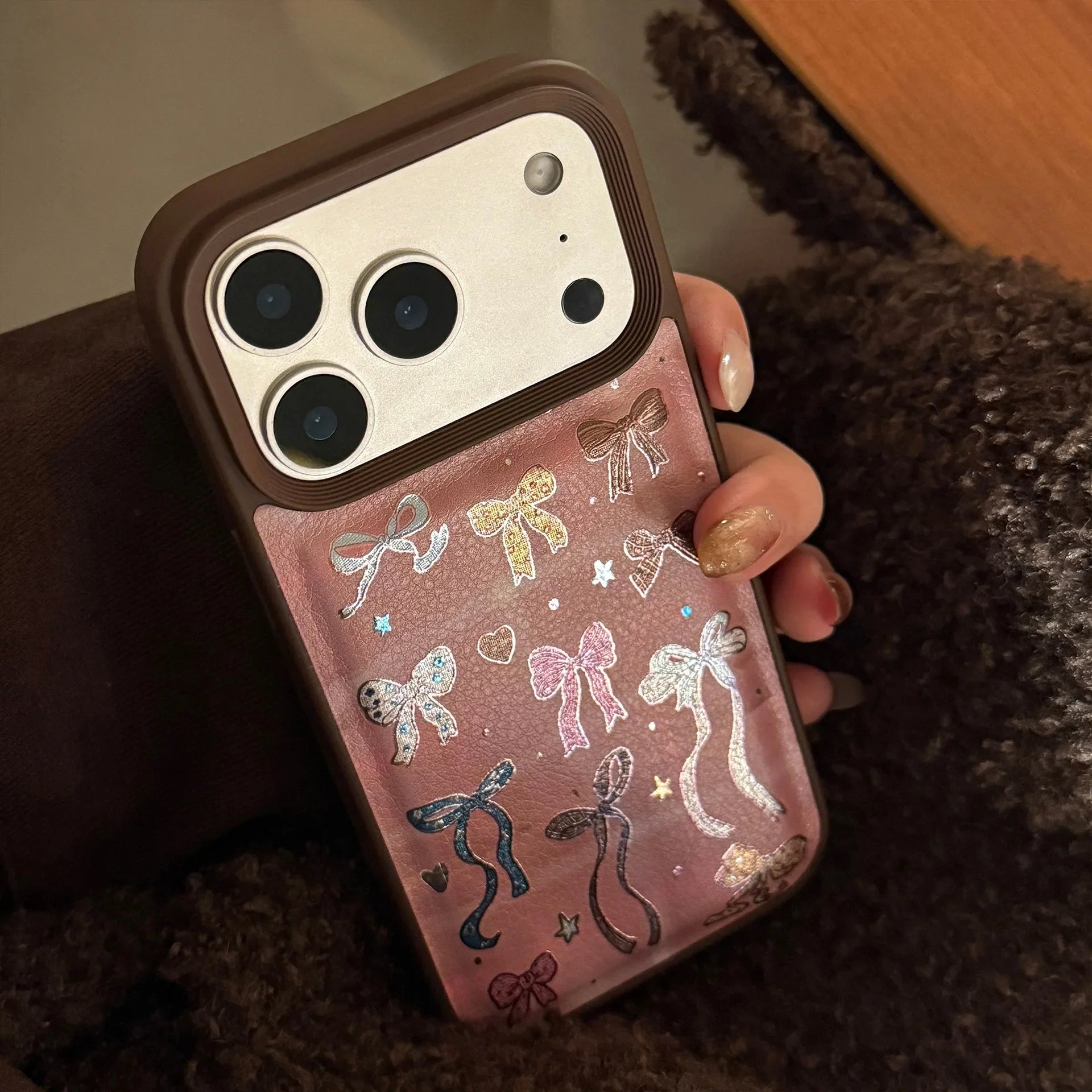 Korean Brown Colorful Bownot Pattern Phone Case For iPhone