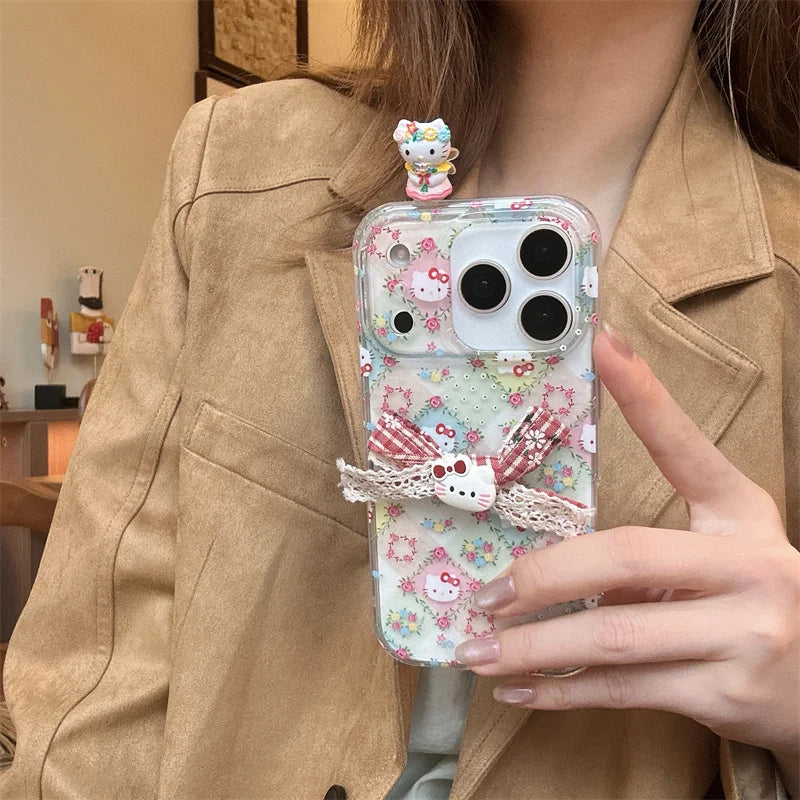 Korean Cute Flower Hellokitty Phone Case For iPhone