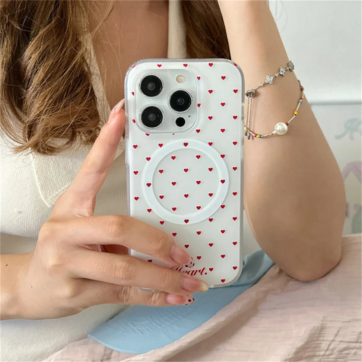 Korean Blue Polka Dot Magnetic Phone Cover For iPhone
