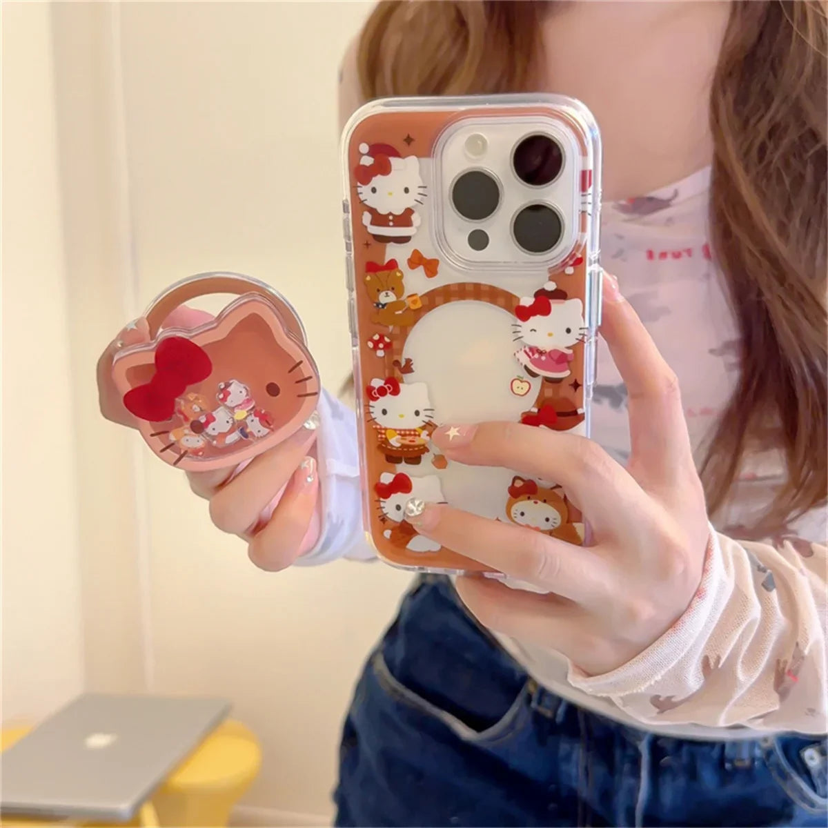 Fashion Brown Hollow Hellokitty Magnetic Phone Case For iPhone