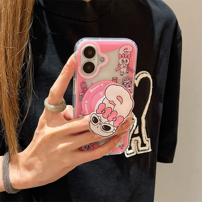 Korean Cute Pink Rabbit Magnetic Phone Case For iPhone