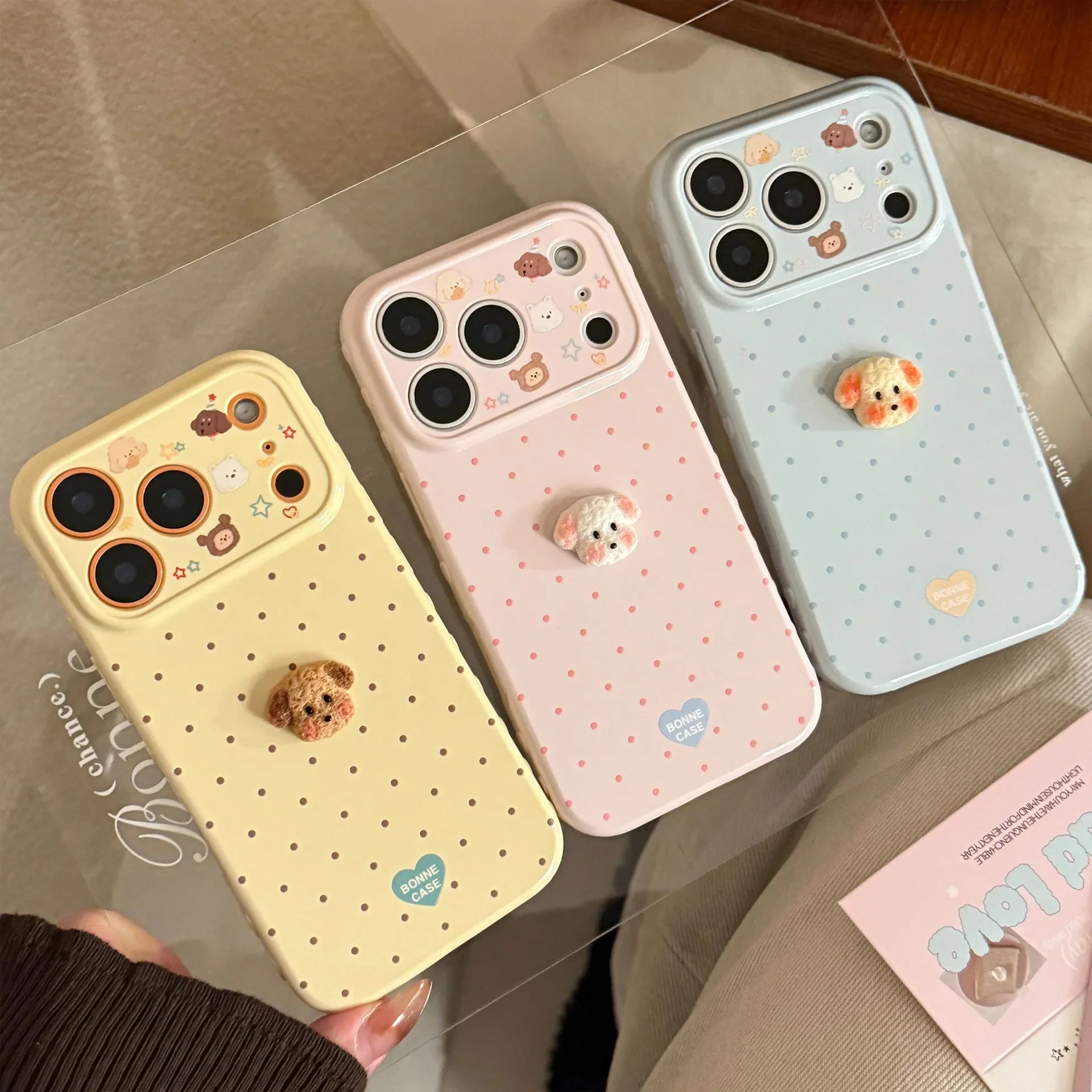 Korean Polka Dots 3D Cartoon Puppy Phone Case For iPhone