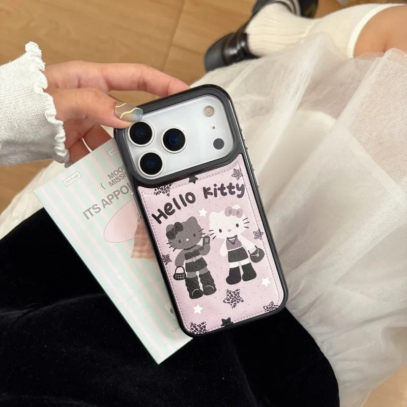 Cute Cartoon Hot Girl with Long Legs Hello Kitty Leather Phone Case For iPhone