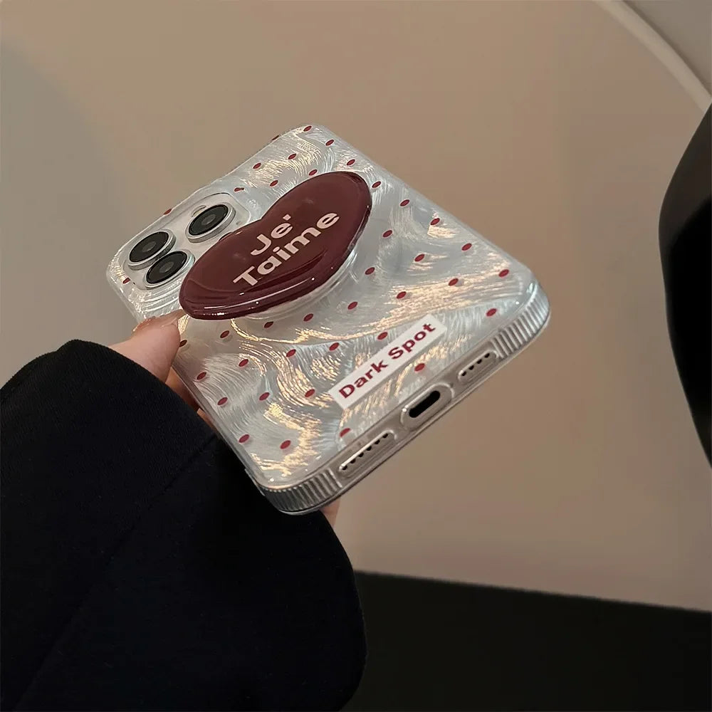 Black Red Heart Grip Tok Stand Holder Dazzling Laser Phone Case For iPhone