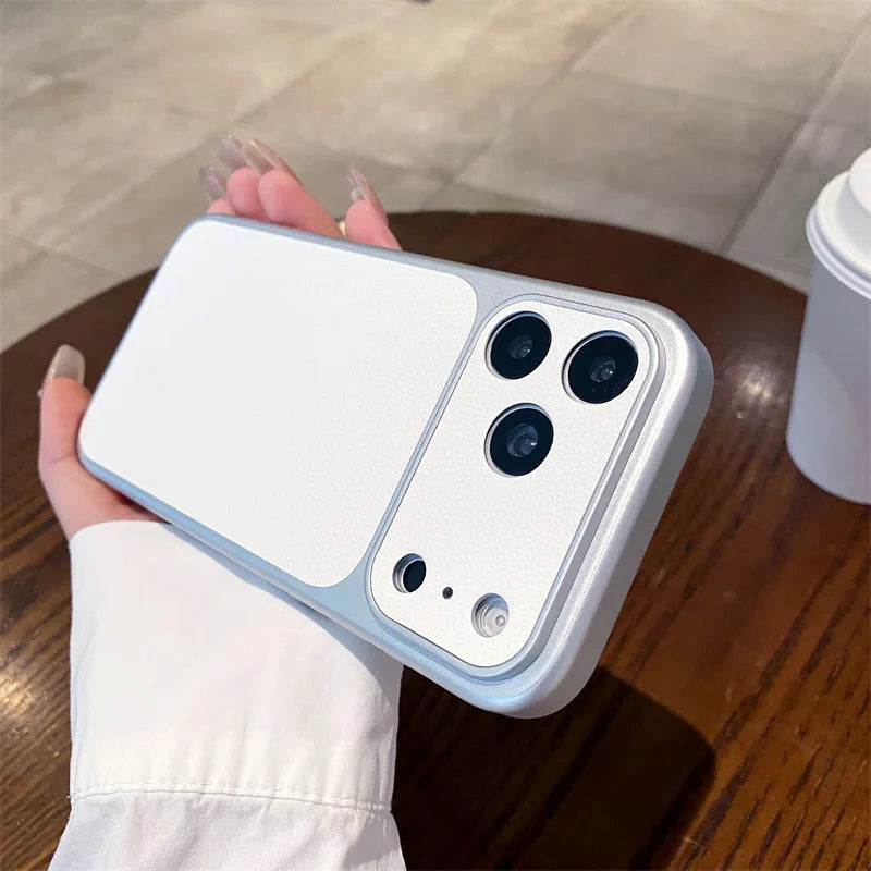 Luxury Solid Colors Large Window Leather Texture Phone Case For iPhone