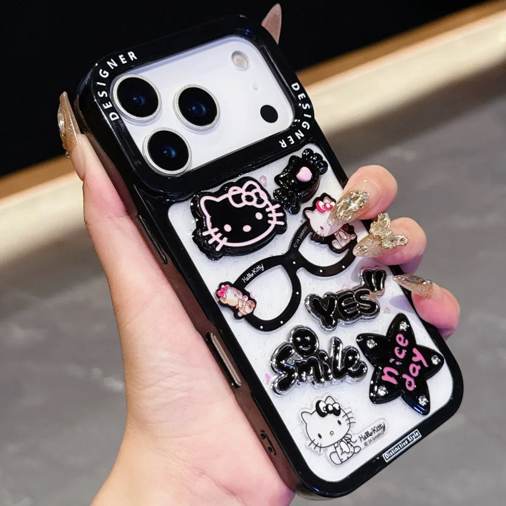 Deluxe Black Edged Large Hole Glasses Kitty Suitable For iPhone