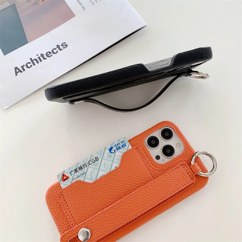Cute Card Slot Bag Wristband Phone Holder Case For iPhone