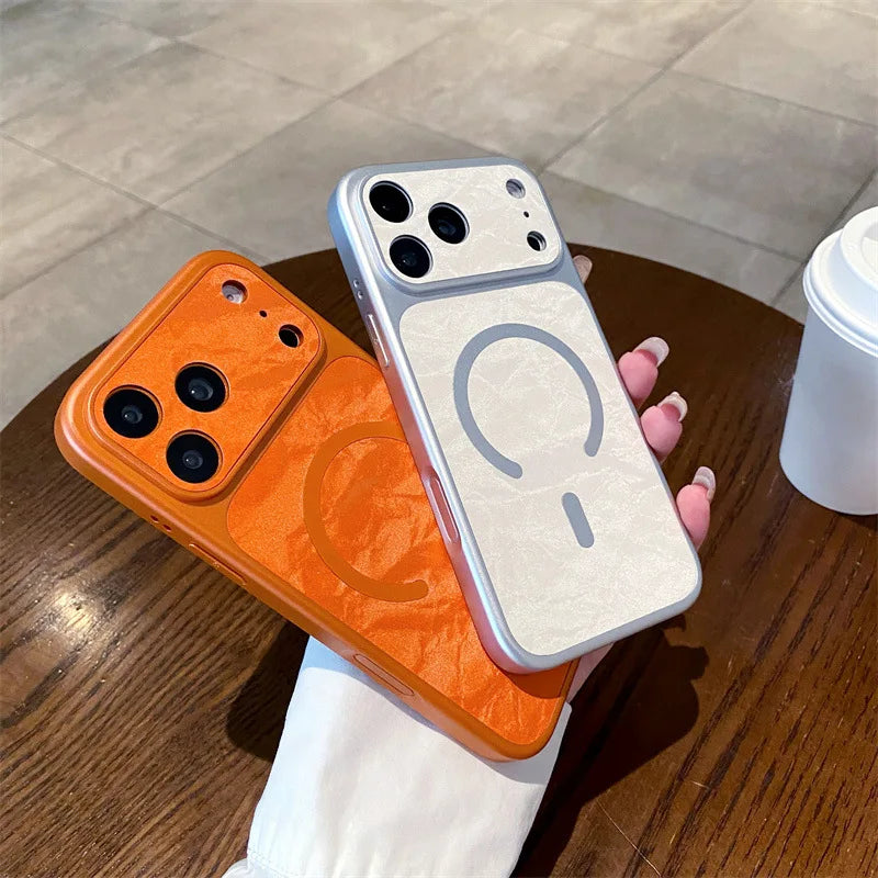 Luxury Solid Colors Large Window Leather Texture Magnetic Phone Case For iPhone