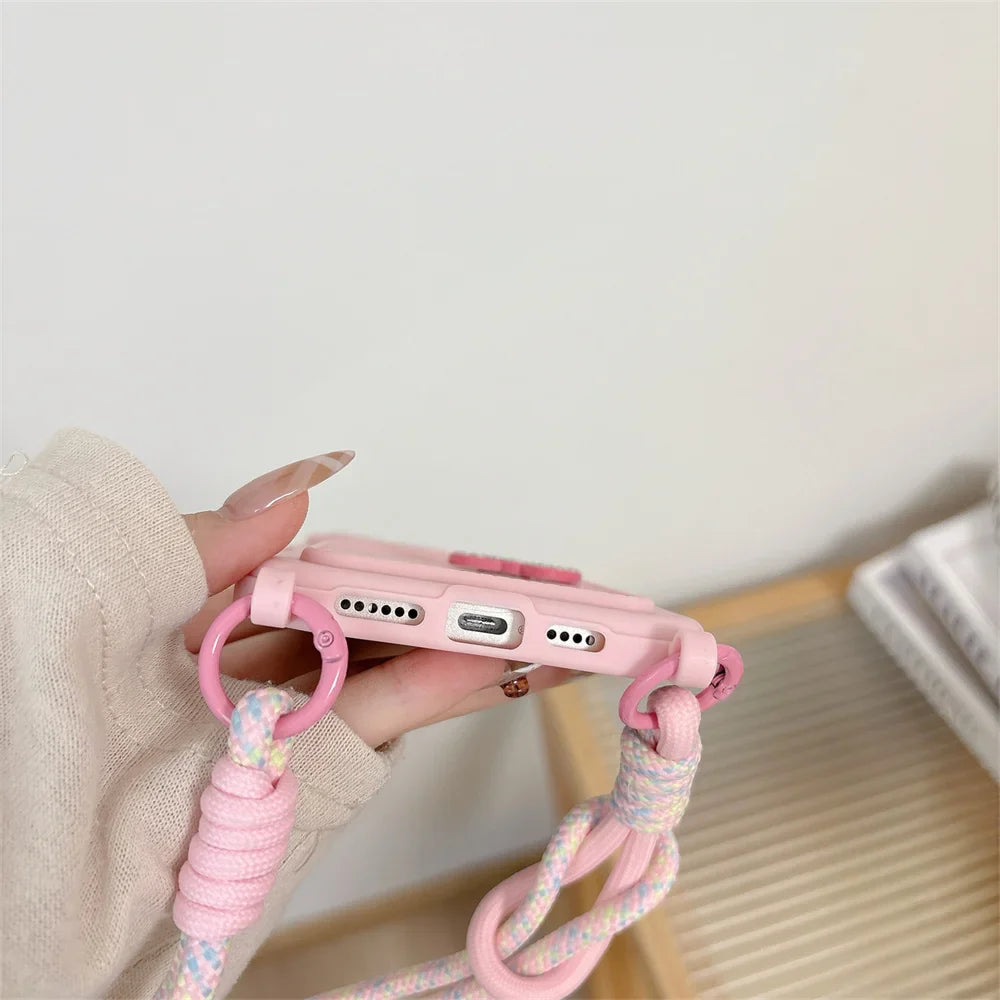 Crossbody Lanyard Hello Kitty Slot Card Bag Phone Case For iPhone