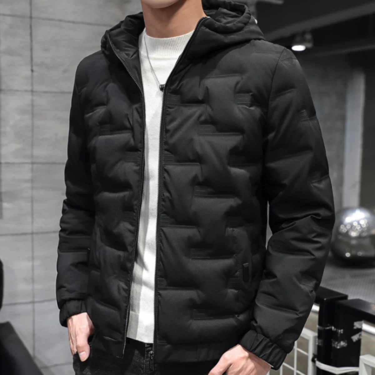Mens Hooded Zipper Puffer Jacket