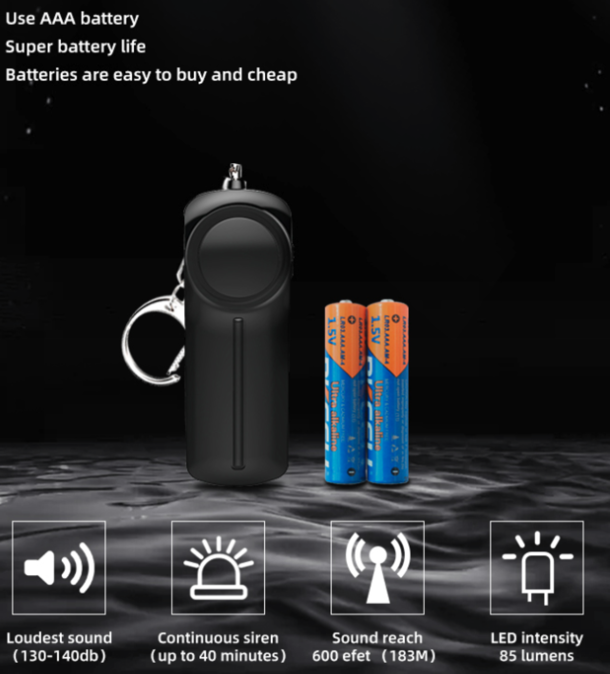 Personal Alarm Keychain with LED Light