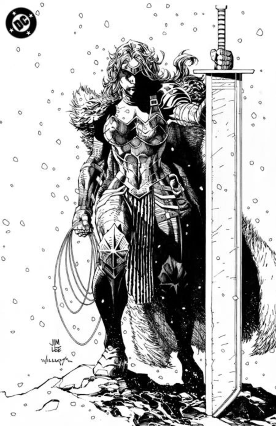 ABSOLUTE WONDER WOMAN #1 CVR H INC 1:100 JIM LEE BLACK & WHITE CARD STOCK VAR [1:100] (10/23/2024)