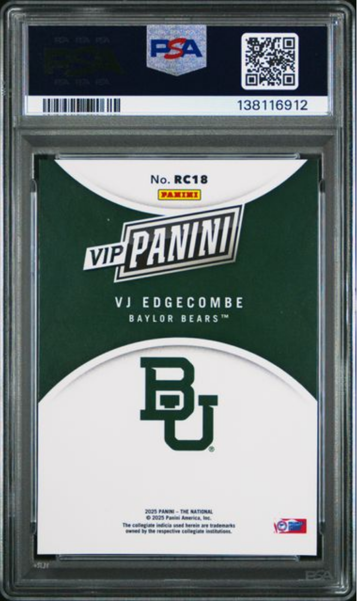 Graded 2025 Panini NSCC VIP Gold VJ Edgecombe #RC18 Rookie RC Basketba