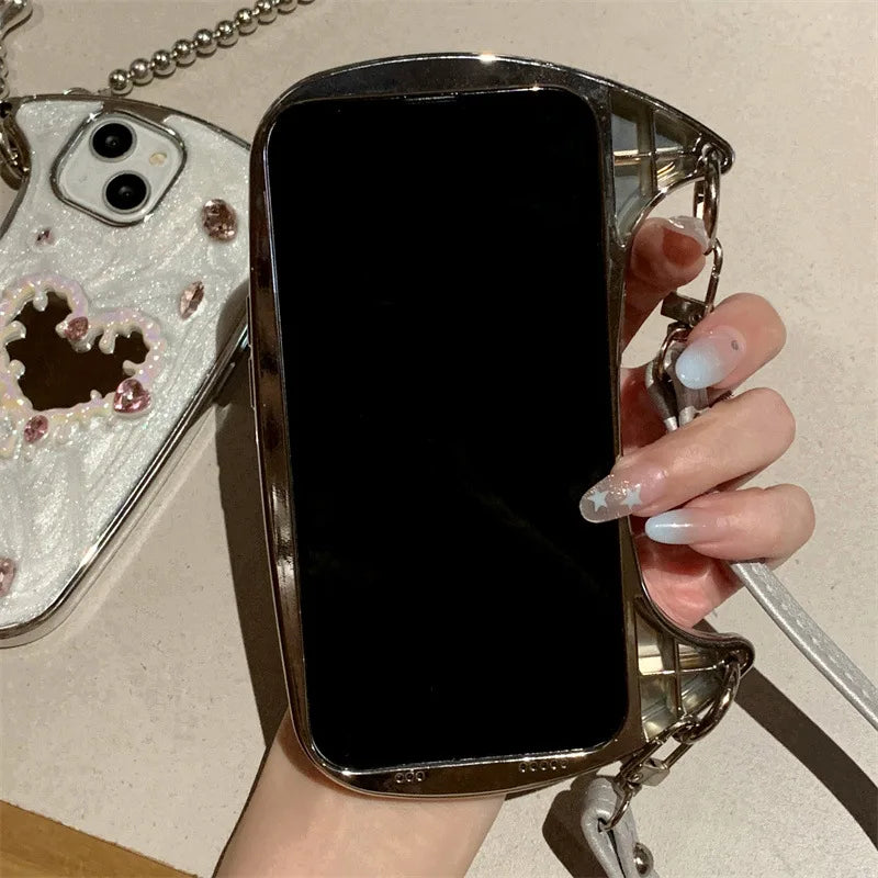 Luxury 3D Glitter Gemstone Love Heart Mirror Phone Case For iPhone