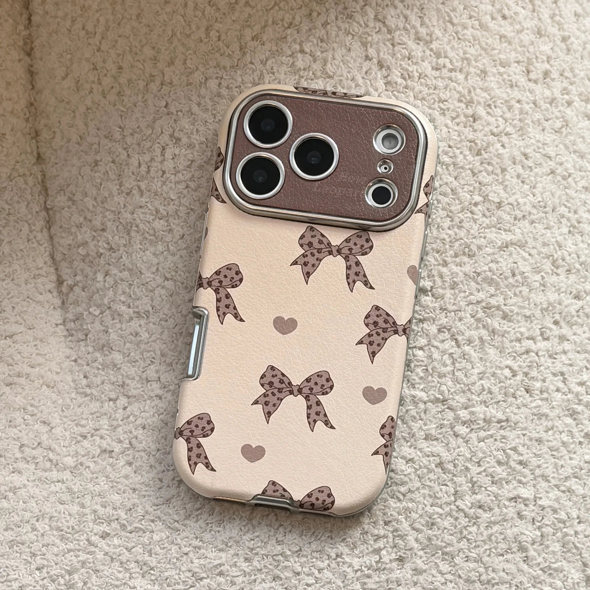 Korean Cute Leopard Print Bowknot Leather Texture Phone Case For iPhone