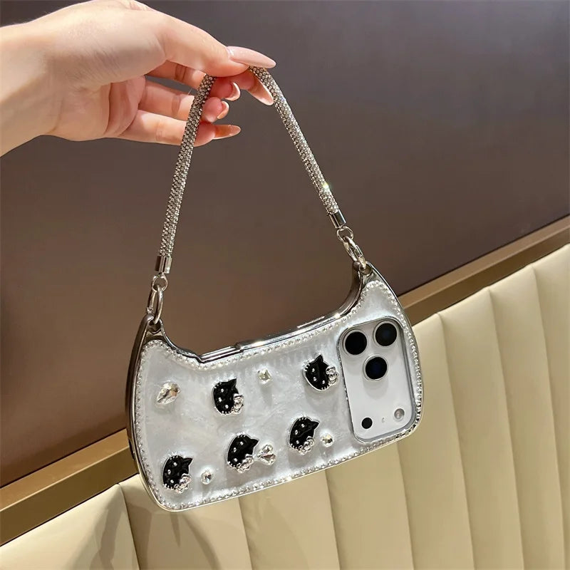 Fashion Cute Black Kitty Hand Bag Phone Case For iPhone