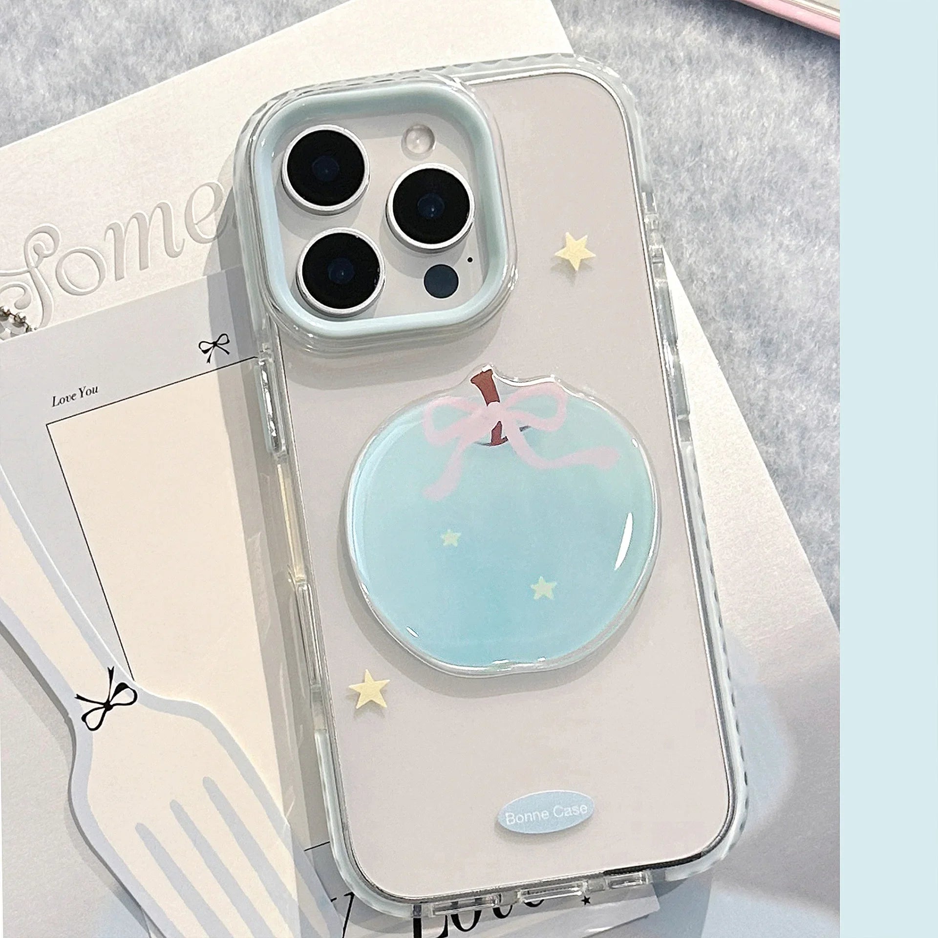 Korean 3D Cute Cartoon Blue Apple Star Soft Phone Case For iPhone