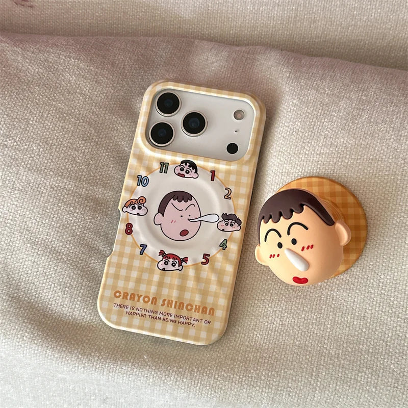 Korean Cute Clock Plaid Pattern Magnetic Phone Case For iPhone