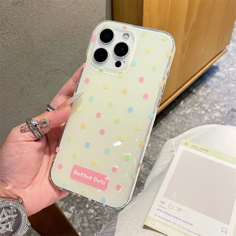 Fashion Colorful Polka Dot Phone Case With Wrist Strap For iPhone