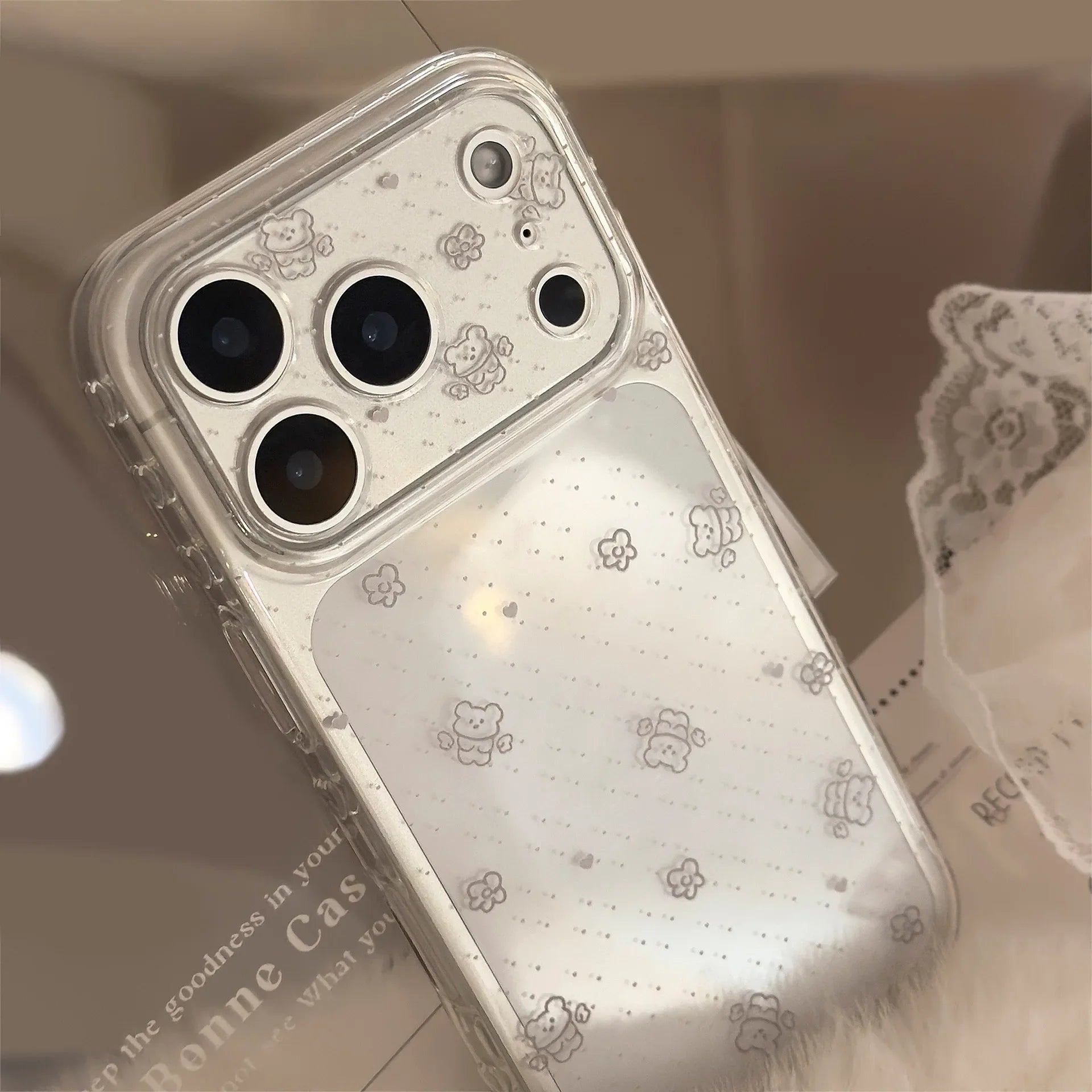 Korean Polka Dots Cartoon Bear Graffiti Soft Phone Case For iPhone