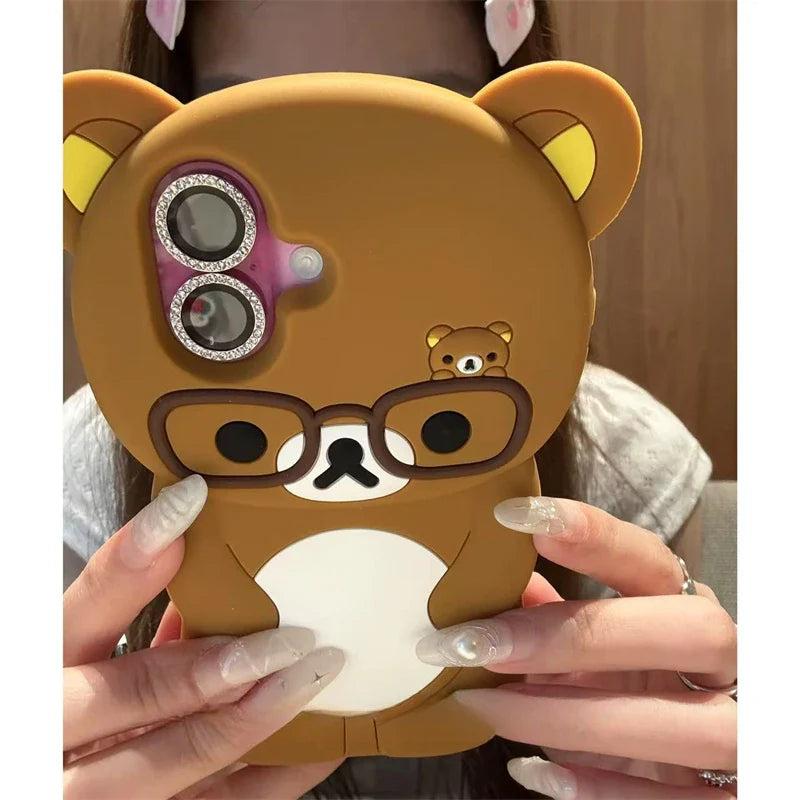 3D Rilakkuma Bear Glasses Phone Case For iPhone