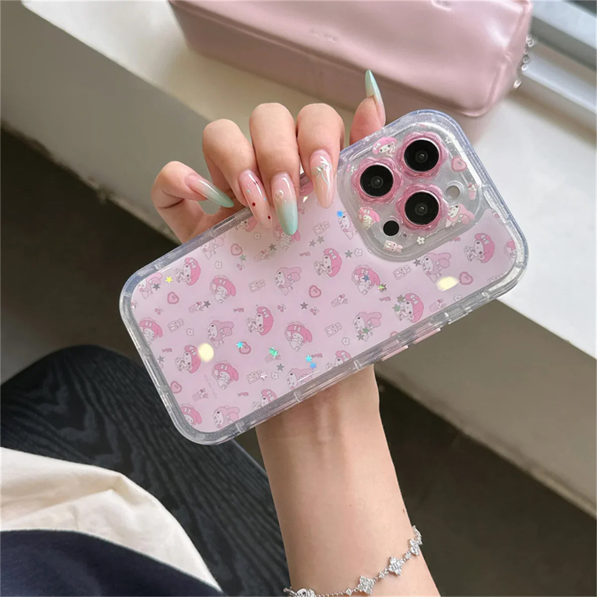 Cute Cartoon Pink Diamond Melody Magnetic Stand Case For iPhone