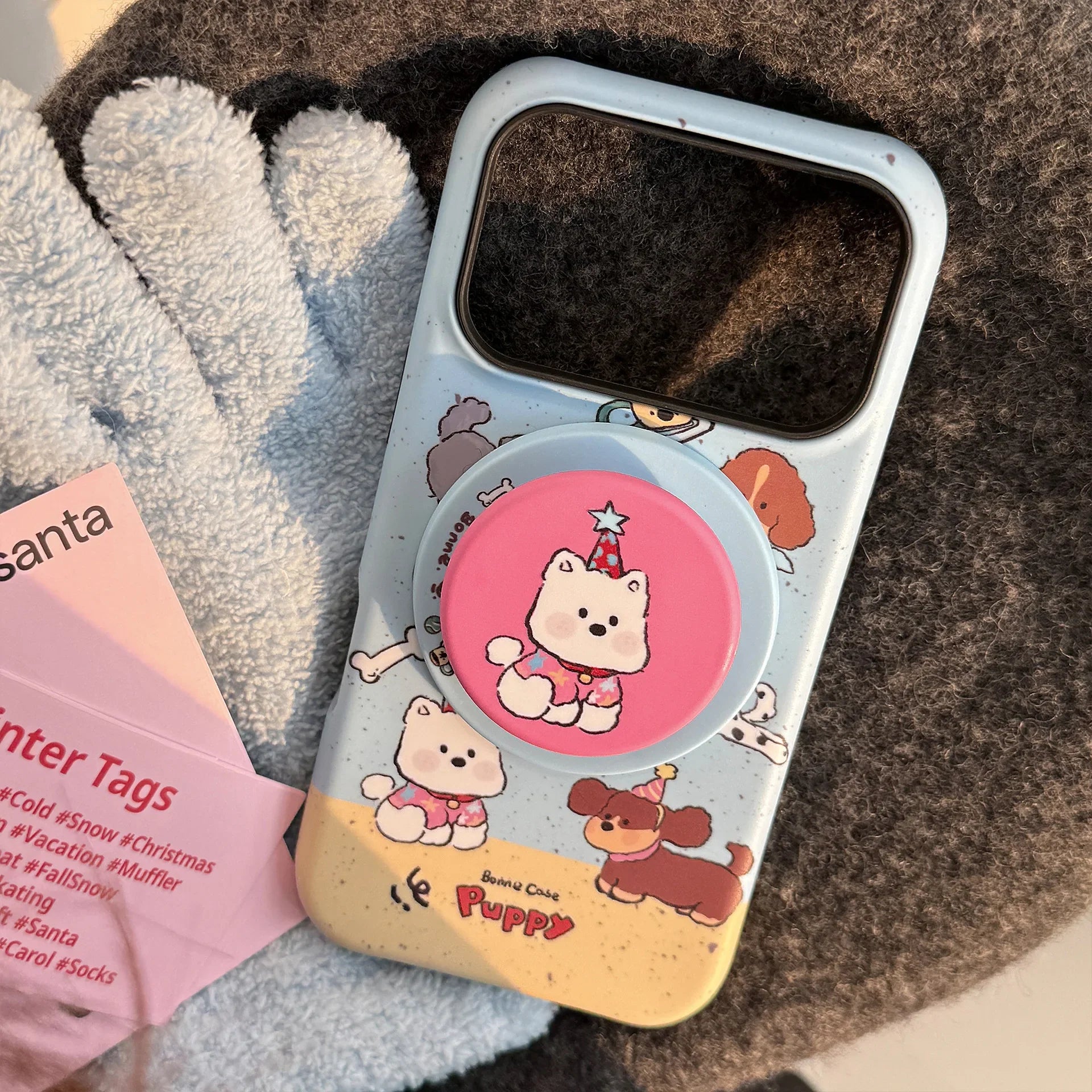 Cute Splash-ink Cartoon Puppy Magnetic Holder Phone Case For iPhone