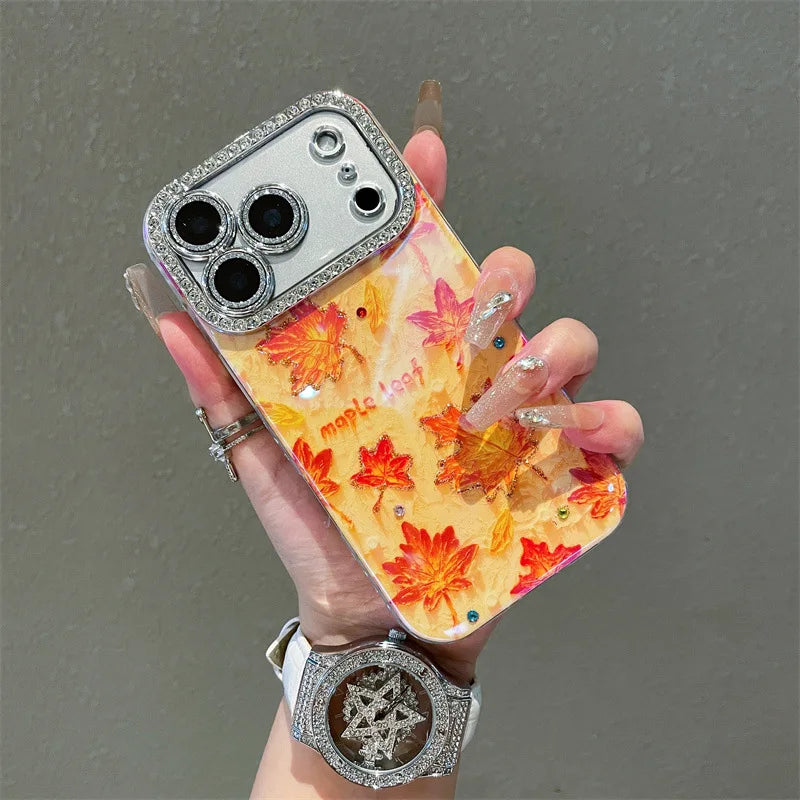 Autumn Oil Painting Maple Leavesa Drop Glue Phone Case For iPhone