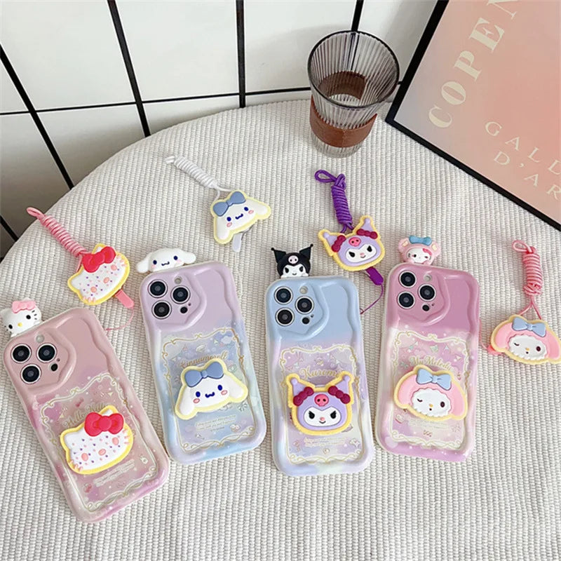 Hello Kitty Kuromi With Bracket Lanyard Phone Case For iPhone