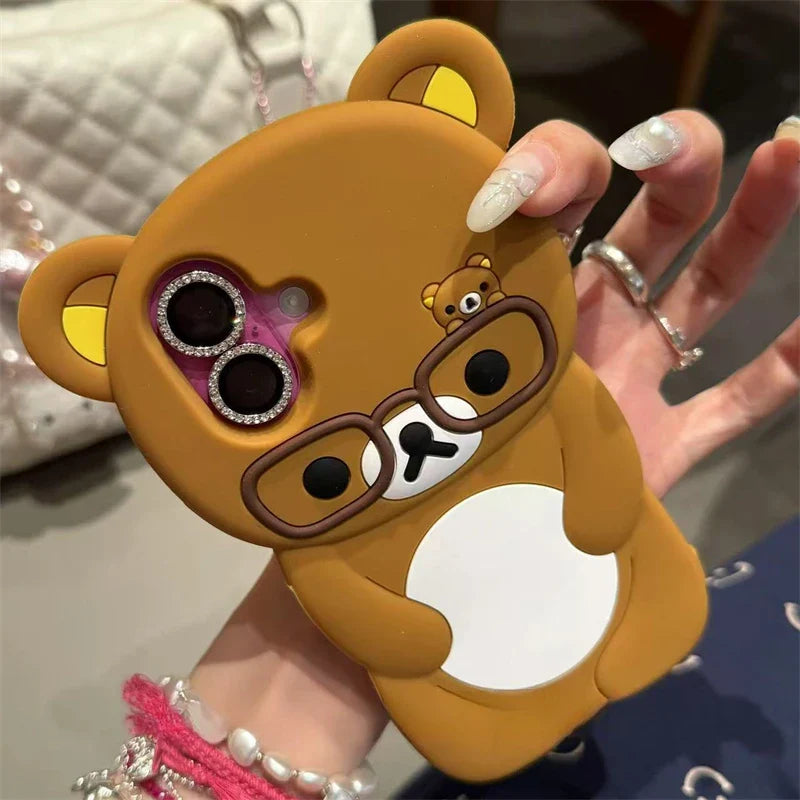 3D Rilakkuma Bear Glasses Phone Case For iPhone